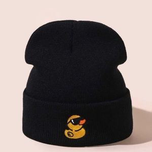 black beanie with duck with sunglasses